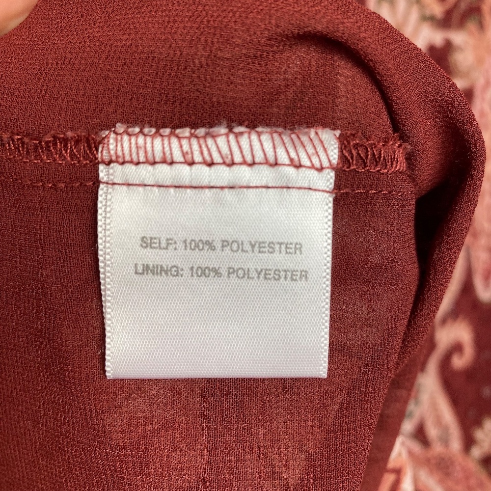 Rose & Olive Womenʻs Burgundy | Gold Paisley Print Long Sleeve V-Neck Blouse L - Picture 11 of 11